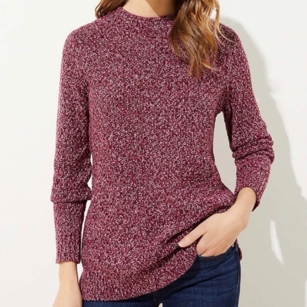 LOFT Marled Pink Berry Cotton Blend Knit Pullover Sweater Sz MP Petite LIKE NEW